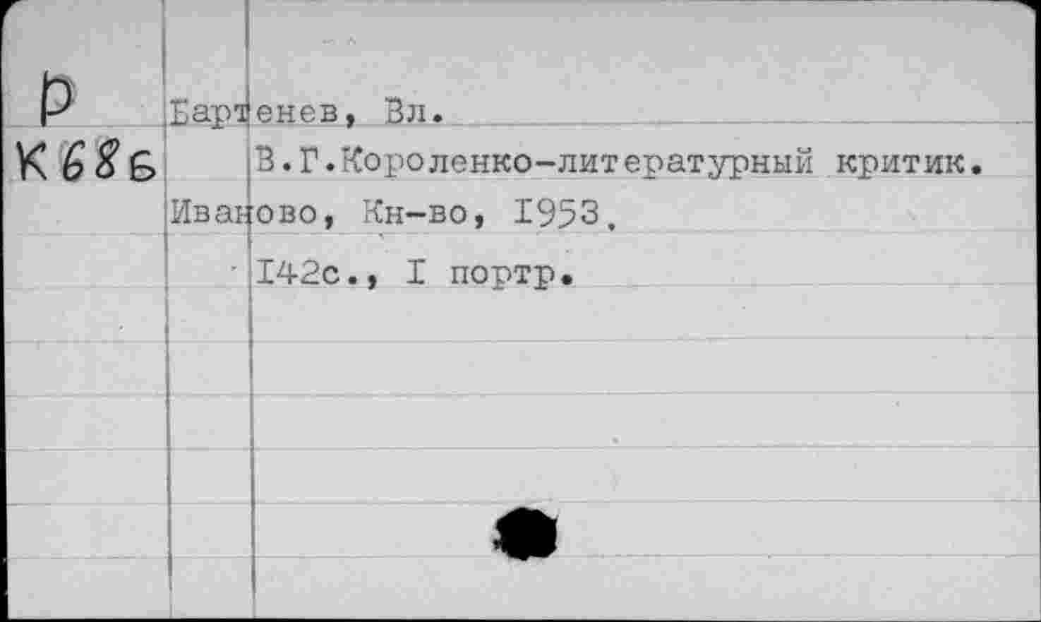 ﻿г	аарт	енев, ал. В.Г.Короленко-литературный критик.
'Иваново, Кн-во, 1953.	
	142с., I портр.